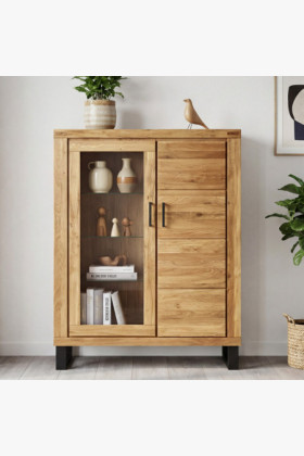 Vitrína so sklom na kovových nohách dub, Martina